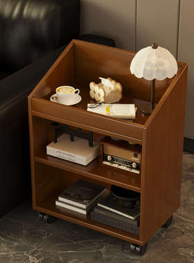可移动中古风小推车感沙发边几复古风床头置物架办公桌收纳柜