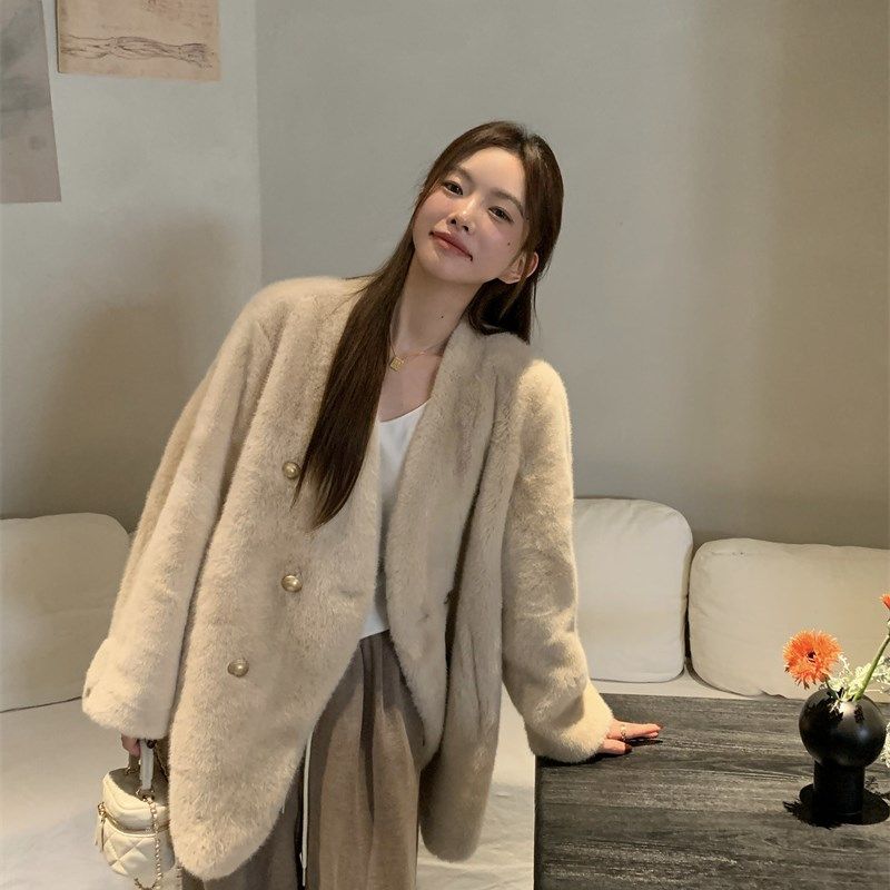 速发大码仿水貂绒冬毛外套202秋毛新款V领宽松加厚保暖棉衣,女装/女士精品,常规大码外套,淘宝优惠券,粉丝福利购,淘宝优惠卷