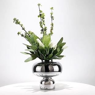 样板房客厅酒店餐桌洽谈桌家居软装 现代简约轻奢仿真花艺套装 摆件