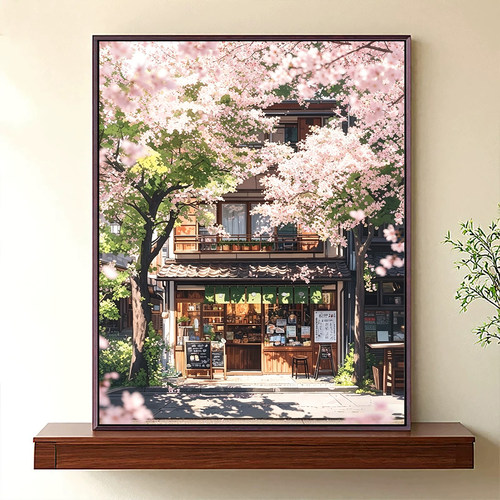 2026新款钻石画春日樱花小屋高颜值手工DIY贴画满钻带框客厅装饰