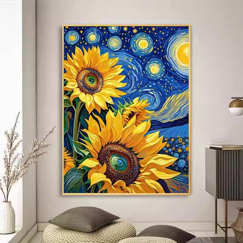 梵高星空向日葵2026新款钻石画5d手工diy花卉风景粘贴画客厅礼物