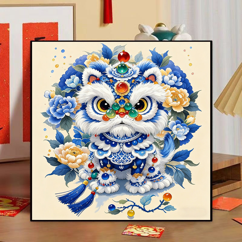 喜狮纳福钻石画2026新款高端手工diy粘贴钻石绣醒狮十字绣摆件图片