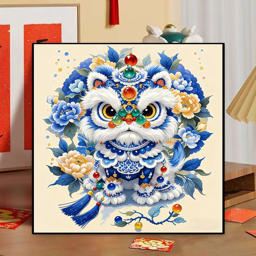 喜狮纳福钻石画2026新款高端手工diy粘贴钻石绣醒狮十字绣摆件