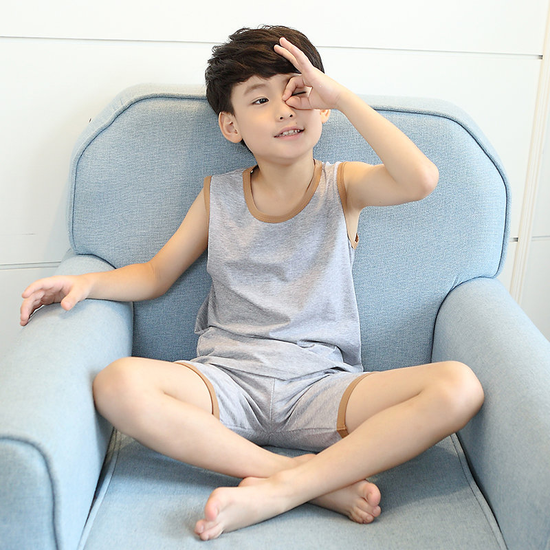 速发男童家居服夏季新款背心儿童睡衣套装宽松薄款洋气中童大童家