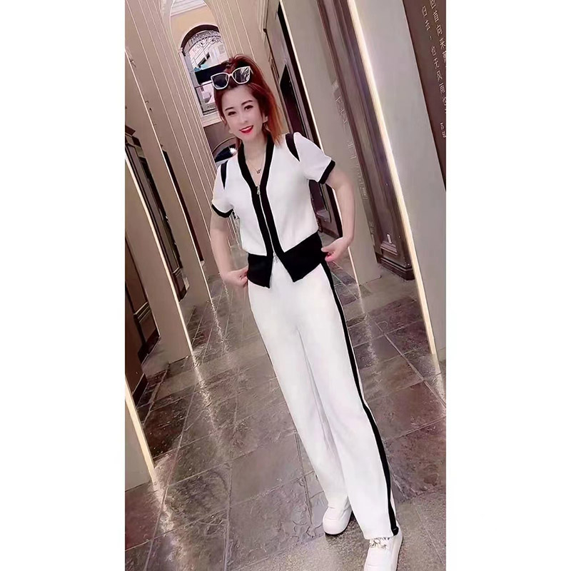 速发减龄套装夏两姐松髦上衣宽时阔腿裤子小洋装御件套