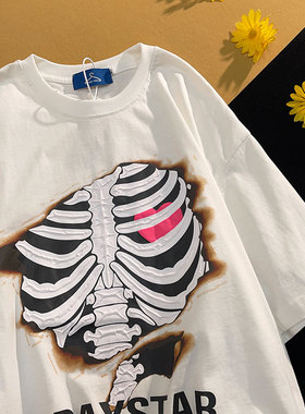 速发美松复古重磅纯棉t恤z季宽式韩版潮oversi夏e正肩装上衣