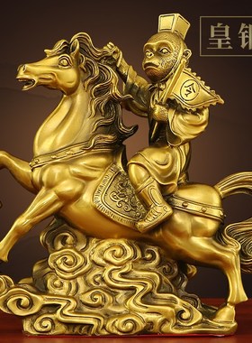 速发纯黄铜马摆件马上封侯发财招财马传上令家居客厅办公室开业送