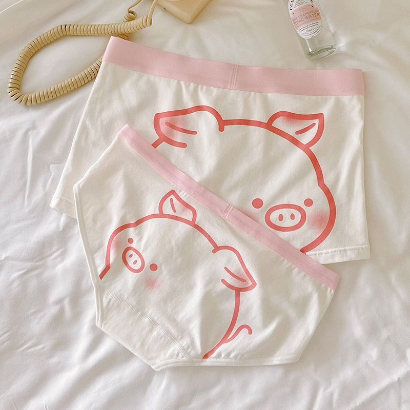 速发情侣内裤~纯棉可爱粉色小猪一男一生大码粉色搞笑趣味高端