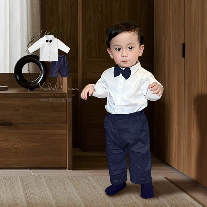 速发男童春款生日礼服2025新款宝宝周岁礼服抓周礼服领结衬衣花童