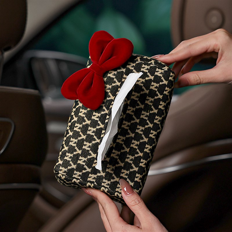 速发小饰蝶结汽车纸大盒神专属轻奢车载抽纸盒车用内蝴装饰用品巾