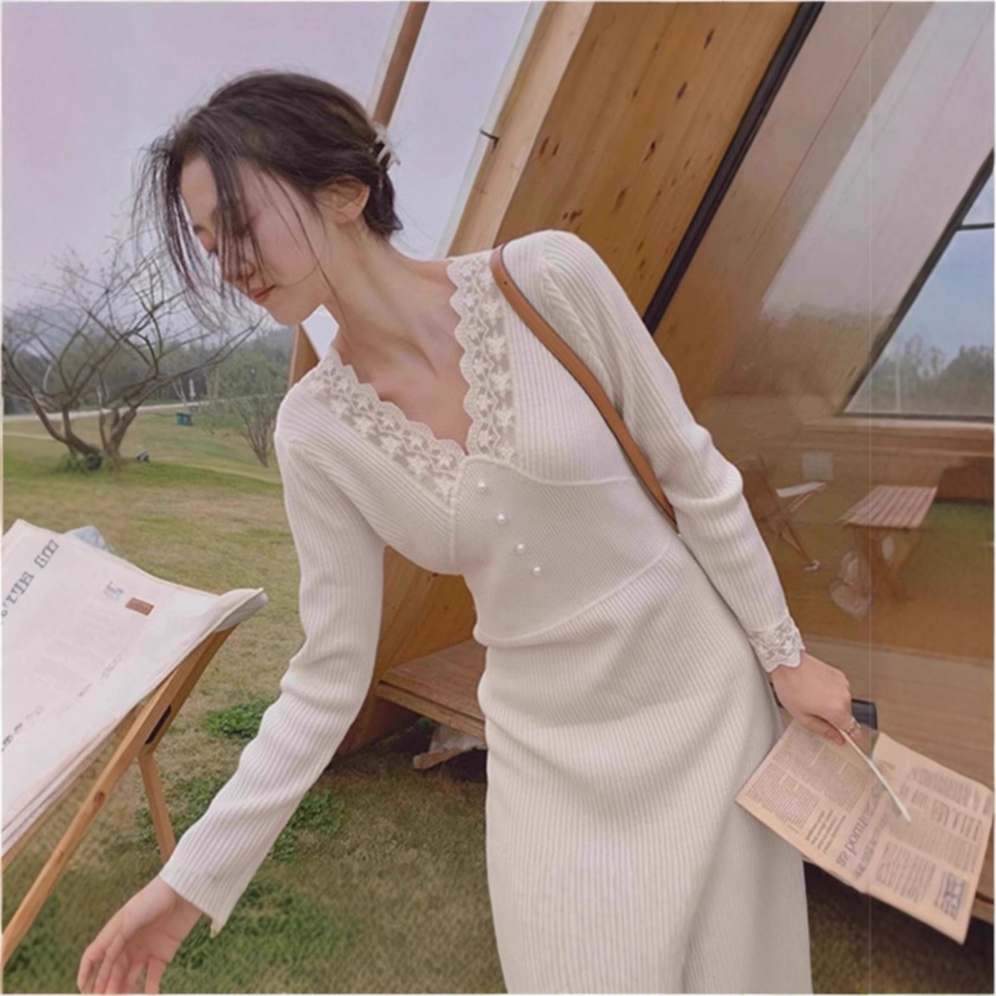 2025年法式感配大衣针织连衣裙