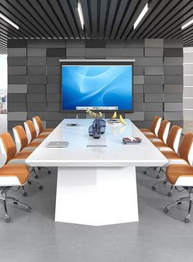 白色烤漆合会桌议桌现代简约长工作台会议室大椅会议桌定型桌组洽