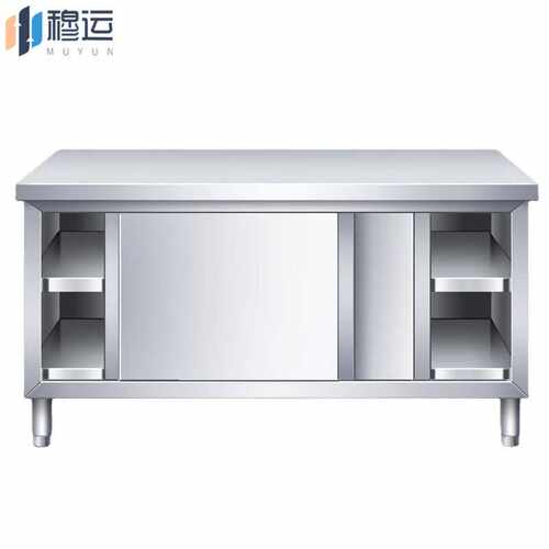 穆运201不锈钢工作台操作台面桌子带门商用打荷台加厚180*80*80cm