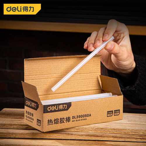得力（deli）高粘性热熔胶枪胶棒胶条50支纸盒装ROHS认证7*160mmD