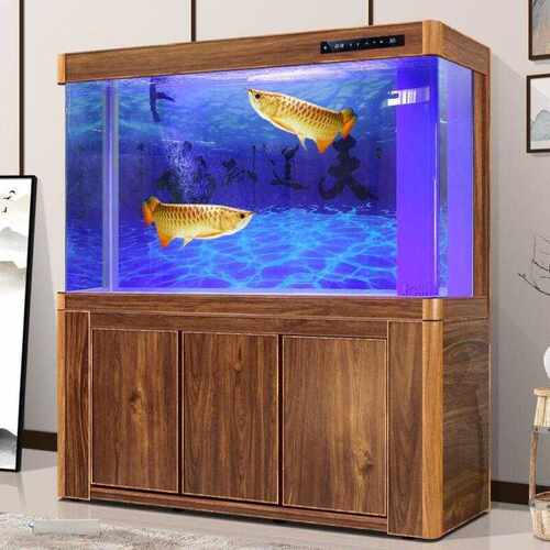 欧庭鱼缸玻璃生态水族箱铝合金直弯缸大型流水幕墙雨淋式瀑布龙鱼
