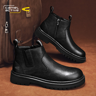 皮鞋 英伦真皮皮靴一脚蹬工装 切尔西靴 高帮冬季 骆驼动感马丁靴男鞋