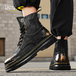 爆款 秋冬季 户外登山防滑高帮机车皮靴 2025新款 骆驼动感马丁靴男士