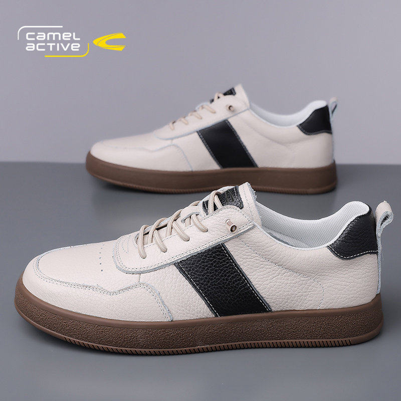 骆驼动感男鞋2026新款春季透气头层牛皮男士休闲百搭小白鞋板鞋潮