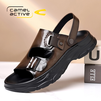 德国骆驼动感运动沙滩凉鞋男真皮
