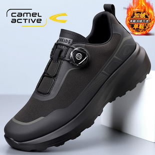 中年爸爸黑色防滑运动鞋 德国骆驼动感徒步登山鞋 加绒棉鞋 冬季 男鞋