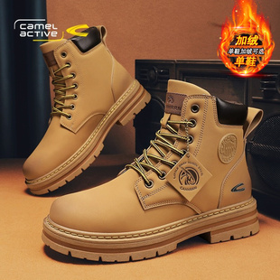 加绒棉鞋 新款 高帮踢不烂大黄靴情侣靴子 秋冬季 骆驼动感马丁靴男鞋
