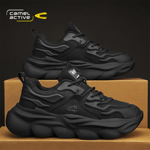 潮冬季 2025新款 加绒棉超火爆款 黑色运动鞋 骆驼动感老爹鞋 男士 男鞋
