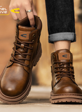 骆驼动感马丁靴男士2025新款冬季加绒棉英伦风登山鞋防滑工装皮靴