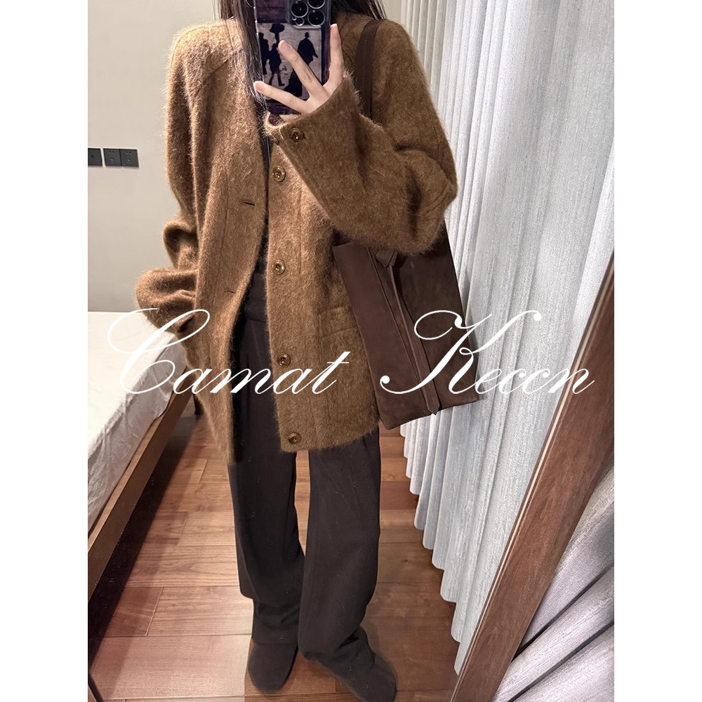 Camat Keccn咖色覆古毛呢外套女秋冬新款高级感休闲气质呢子大衣