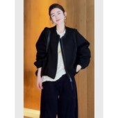 韩系穿搭漂亮宽松休闲百搭黑色短款 2025款 巨好看 夹克卫衣外套女