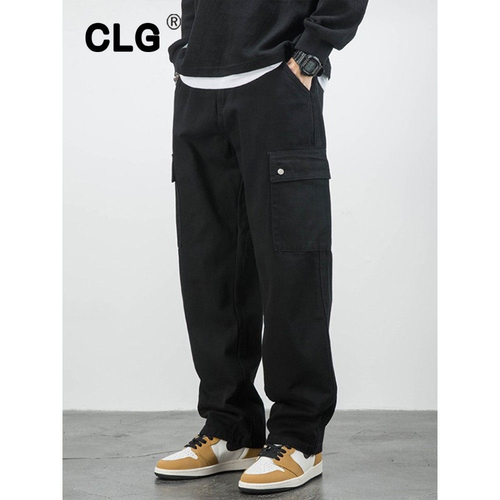 香港潮牌黑色阔腿牛仔裤男直筒拖地宽松大码潮流休闲百搭工装长裤