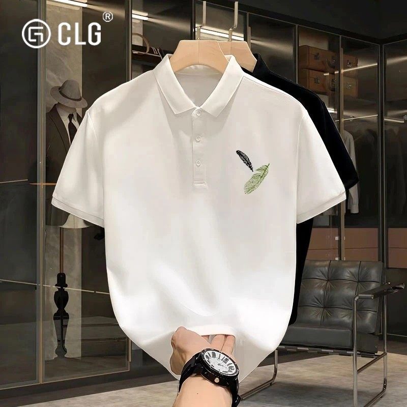 香港CLG潮牌羽毛美式polo衫短袖男士夏季潮流痞帅T恤半袖翻领上衣