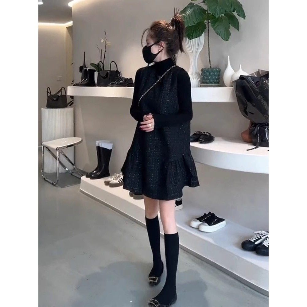 欧洲站2025秋冬新款小香风套装裙背心马甲小个子显高超好看连衣裙