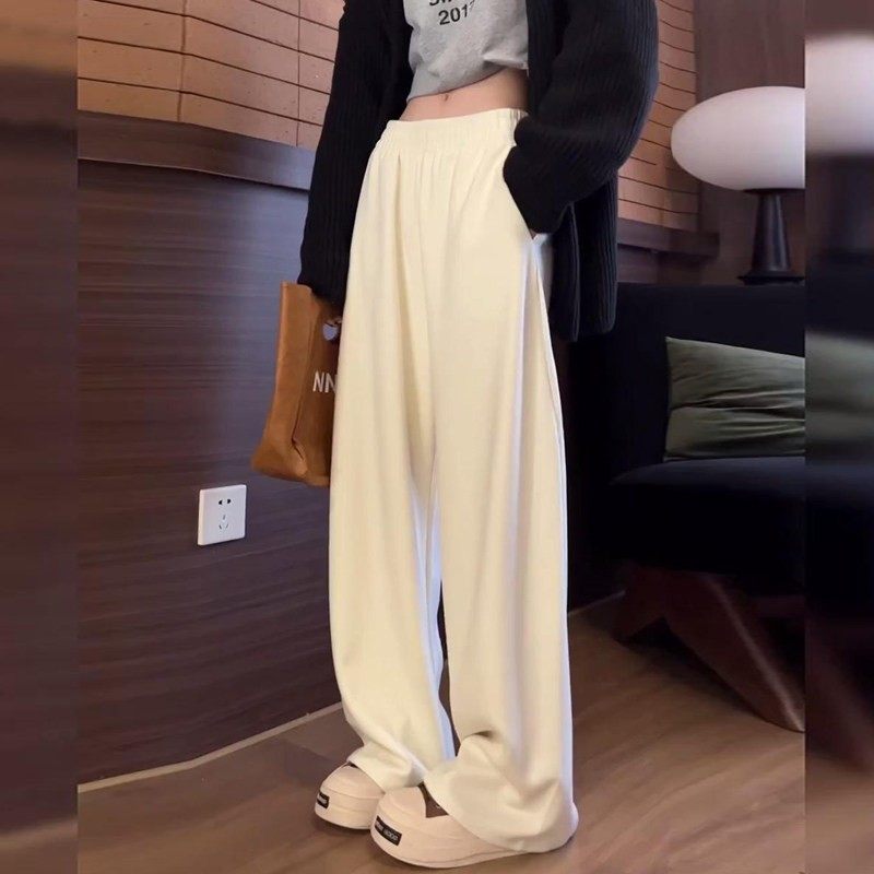 Ader软糯米白卫裤女2025秋冬高腰垂感休闲运动裤窄版直筒阔腿裤子,女装/女士精品,卫裤,淘宝优惠券,粉丝福利购,淘宝优惠卷
