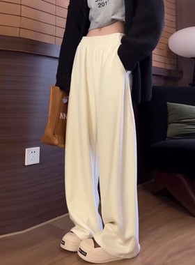 Ader软糯米白卫裤女2025秋冬高腰垂感休闲运动裤窄版直筒阔腿裤子