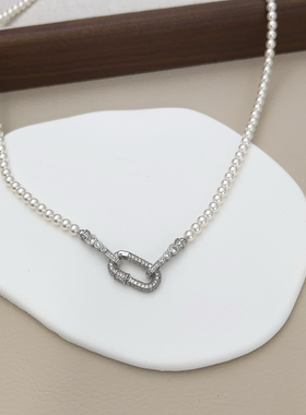 爆闪万能扣施家珍珠項链女短款baby珠小众设计高级感锁骨链毛衣链