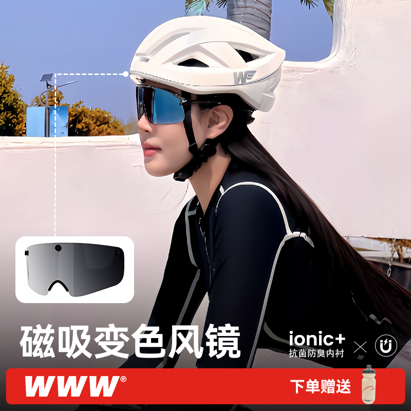 WWW騎行頭盔磁吸變色風鏡安全帽