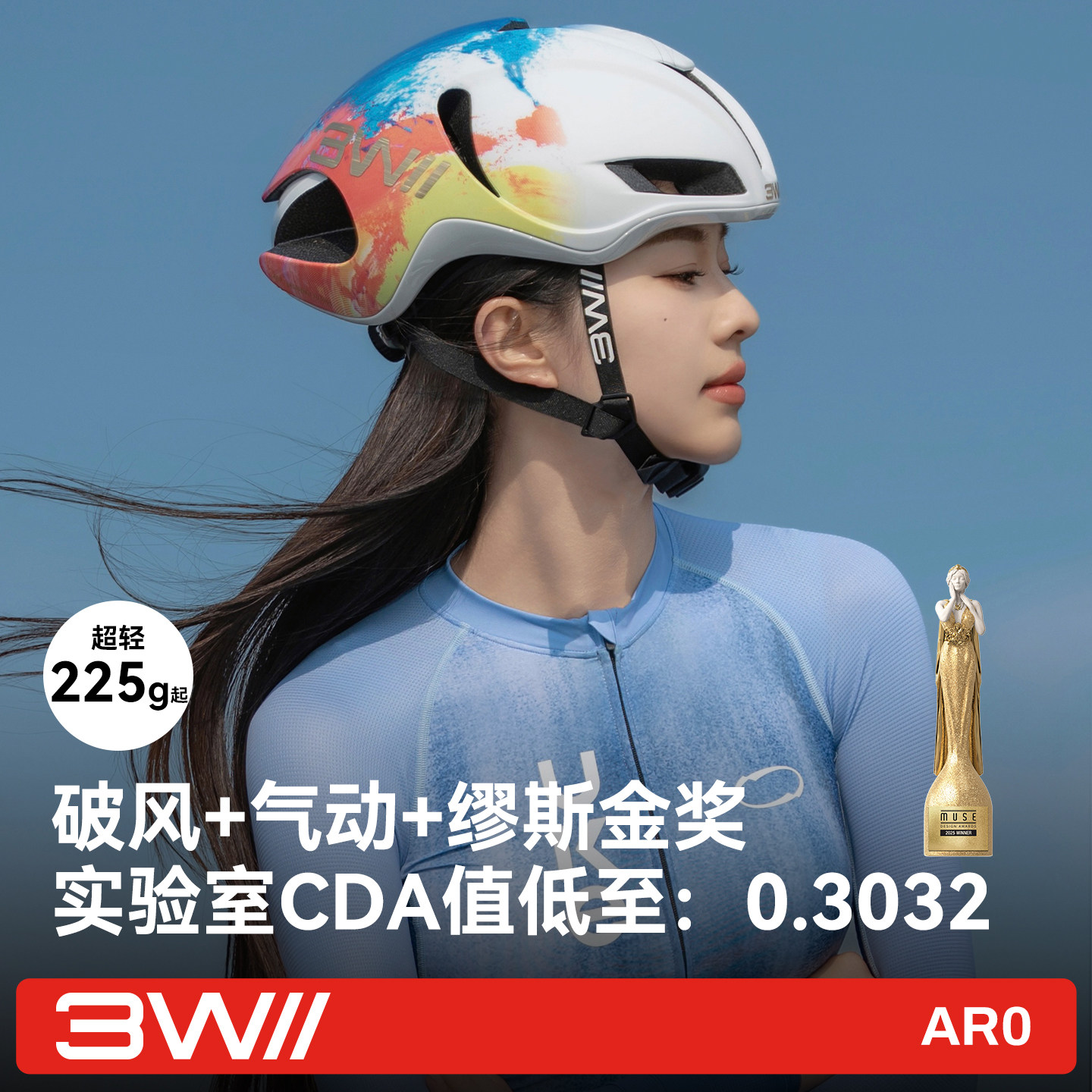 WWW（AR0）新款超轻破风气动自行车头盔3W男女透气公路骑行装备