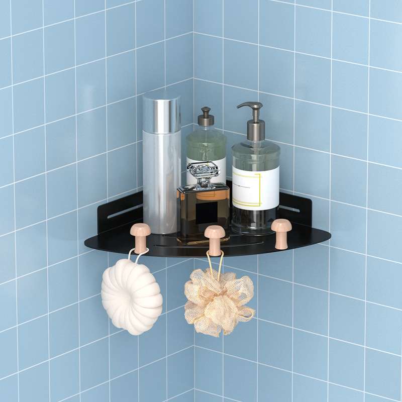 原木风浴室卫生间置物架免打孔厕所洗手间转角架洗漱台壁挂三角架