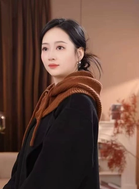 针织巴拉克拉法帽女带纽扣抽绳