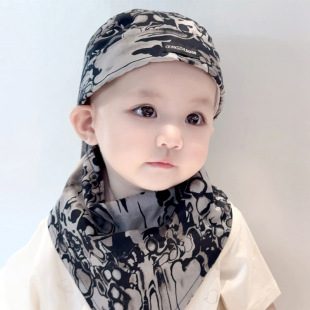 秋季宝宝小月龄帽子婴儿口水巾一体帽a类纯棉头巾海盗帽出门帅气