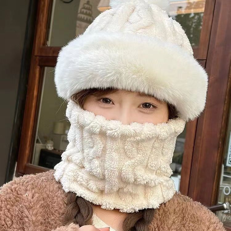 秋冬季帽子围脖一体新款加绒加厚