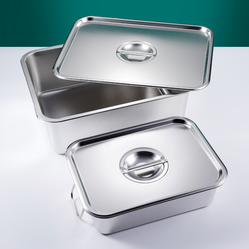 不锈钢盆子大号特大深盆长方形商用油炸盆加厚平底盆双耳带盖盒子