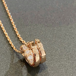 高版本轻奢蛇形项链女镀18k玫瑰金蛇头蛇骨满钻小众设计锁骨链