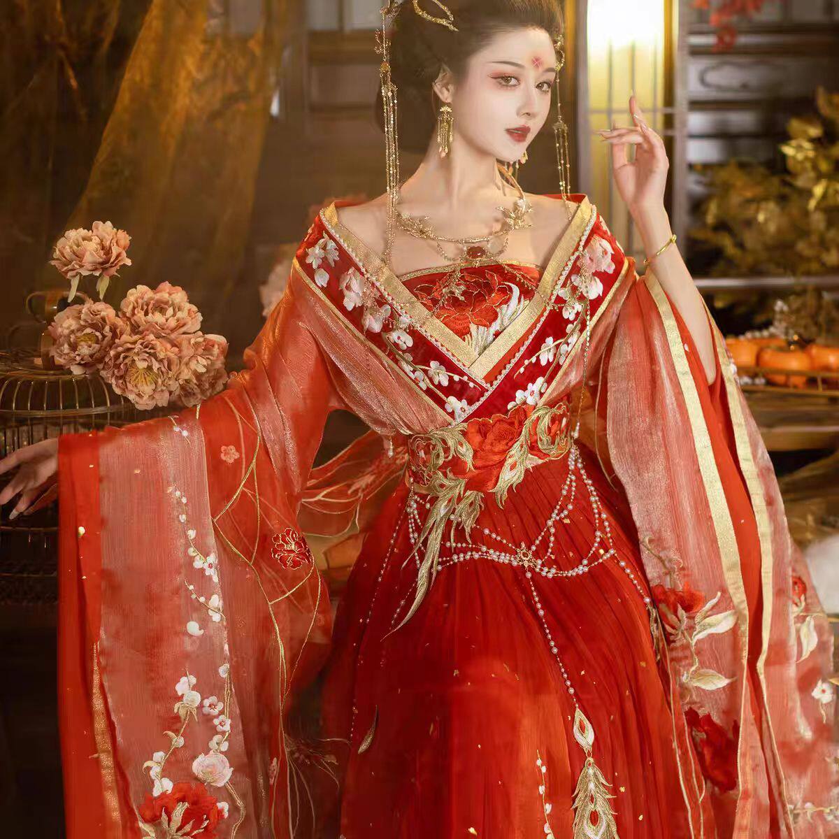 绛悠堂鸾凤和鸣汉服婚服 重工刺绣大袖衫诃子裙魏晋南北朝齐腰裙