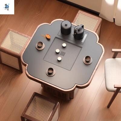 台新款奢阳台茶茶几四小叶草实木可移QXF动轻茶桌客厅茶水柜带小