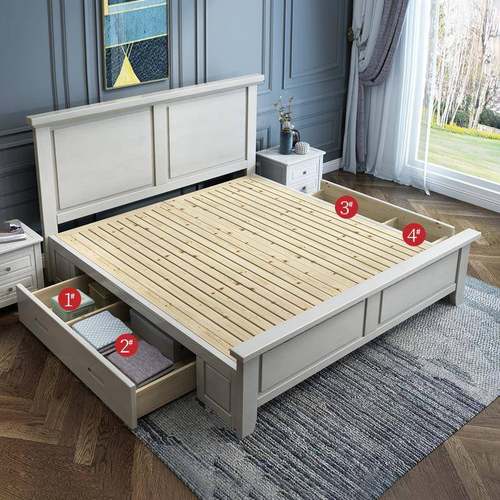 美实木床白蜡木床1.CXS8米白式色人床现代双简约卧室公主储物床1.