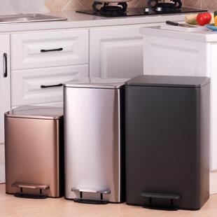 3升0大容量加厚锈钢厨不房垃圾桶免弯腰方THMLGKKW静形脚踩音20升