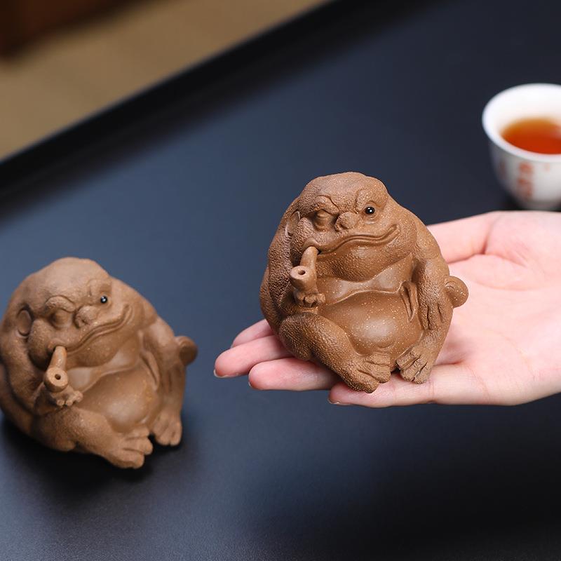 宜兴砂茶宠金蟾摆件斗蟾烟仙雕塑创意可养茶茶玩CCD414道配件日进
