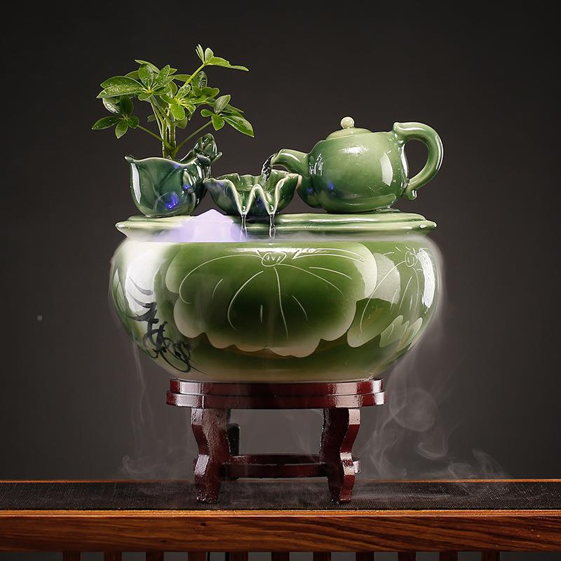 流水招202206-L财摆创意陶办瓷鱼缸循环水喷泉景件观中式客厅面公