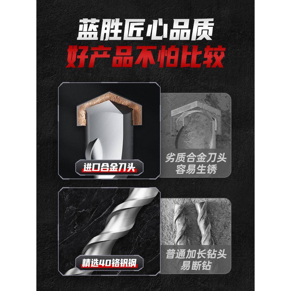 加长击HYutskse度电锤钻头圆冲柄方穿墙电锺转头高硬混柄凝土过墙